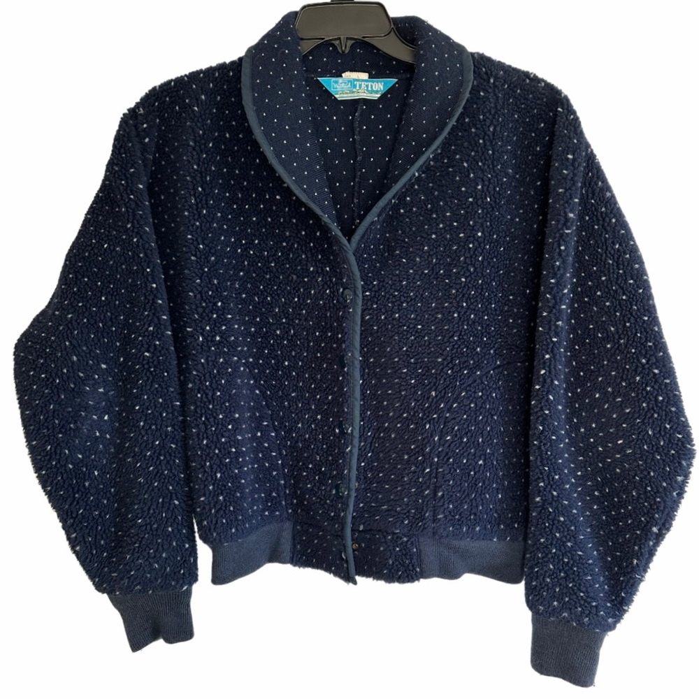 Vintage 60s/70s Woolrich Fleece Button Up Jacket Navy and White